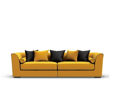 Photo d'un canapé jaune et noir, quattre places